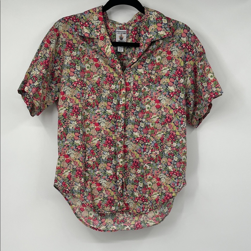 Vintage J G Hook Liberty Floral Short Sleeve Button Up Shirt Size 12